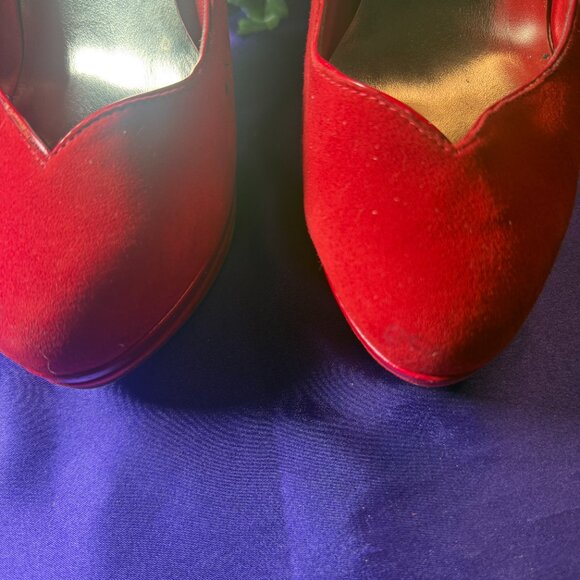 πKate Preston Red Suede 5.5" High Heel Pumps -Scalloped Detail & Platform 9.5 M - Picture 2 of 12